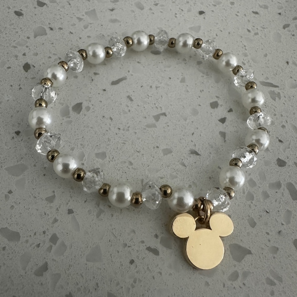 disney mickey gold pearl bracelet